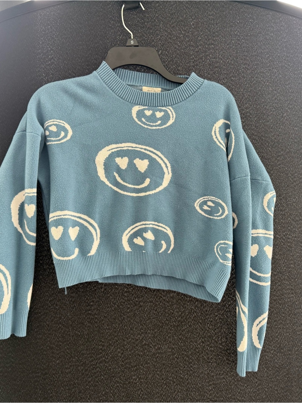 Blue Heart-Eyes Smiley Knit Sweater - Unbranded